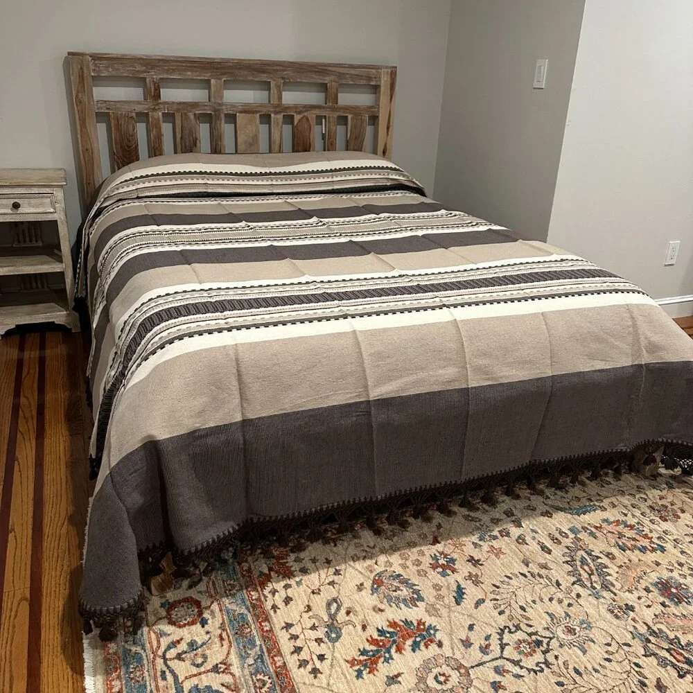 Queen Size Cotton Bedspread/Quilt. From Oaxaca Mex. Hand loom, Bed covers,